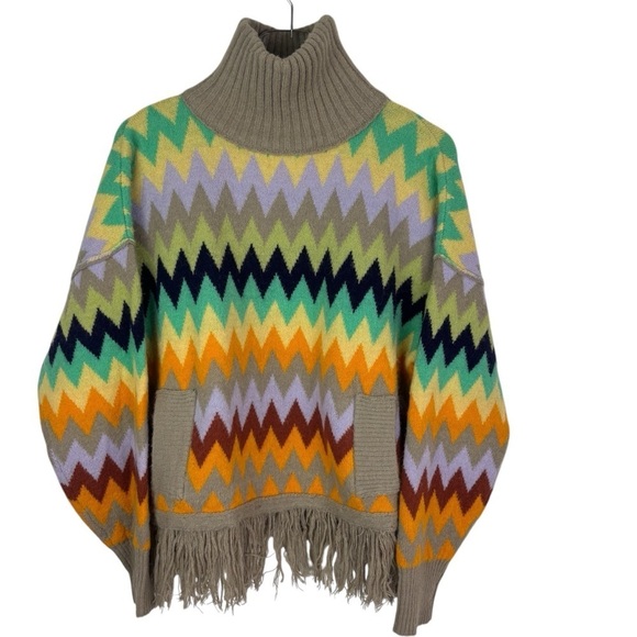 Anthropologie Plenty by Tracey Reese Fringed Turtleneck Sweater - Picture 1 of 9